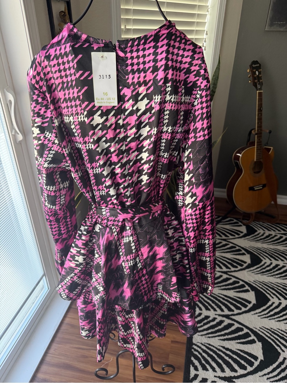 John Zack exclusive Pink & Black Patterned Wrap Mini Dress - Picture 7 of 8